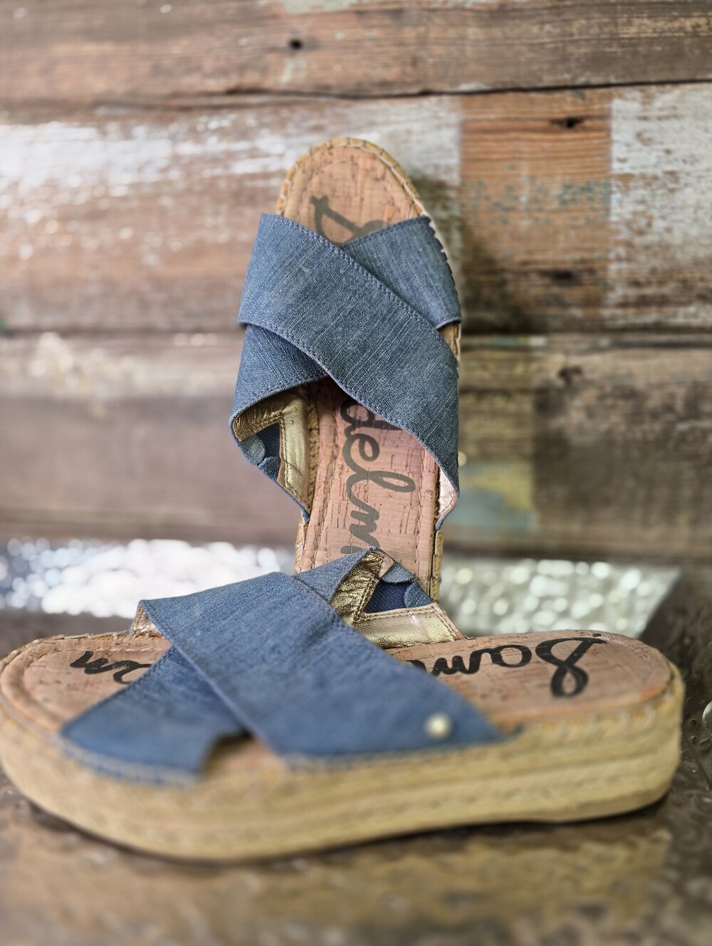 Sam Edelman Denim Blue Crisscross Espadrille Platform Sandals, Size 9 - Picture 4 of 4
